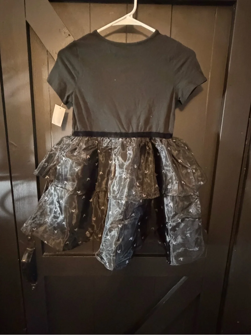 Wednesday-Inspired Black & White Girls' Halloween Tiered Tulle Dress